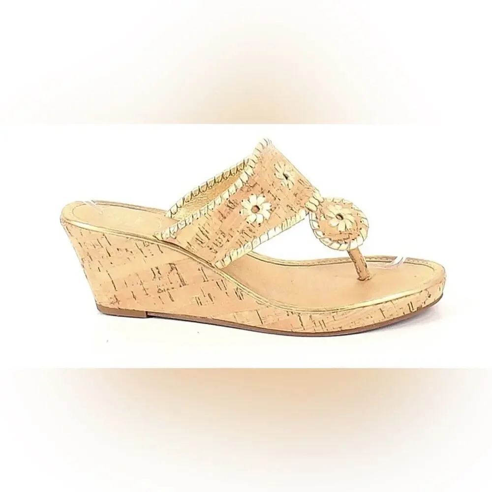 Jack Rogers Marbella Wedge Sandal in Cork and Gold 8